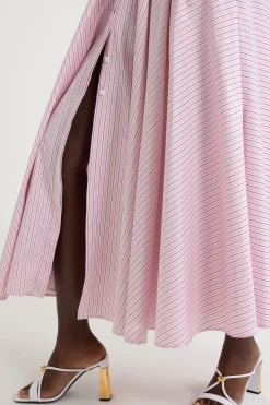 Halterneck maxi dress in printed organic cotton poplin