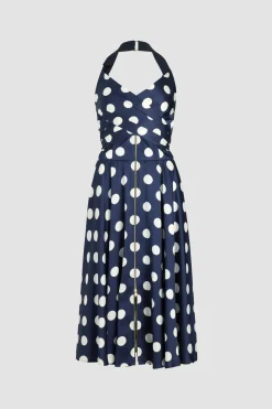 Halterneck midi dress in printed satin