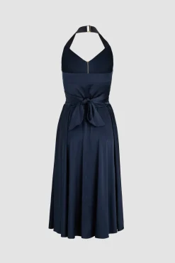 Halterneck midi dress in satin