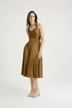 Halterneck midi dress in satin