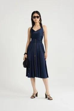 Halterneck midi dress in satin