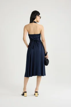 Halterneck midi dress in satin