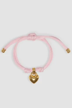 Heart bracelet in gold-plated brass and cotton