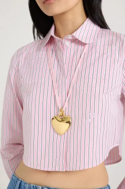 Heart pendant necklace in gold-plated brass and cotton
