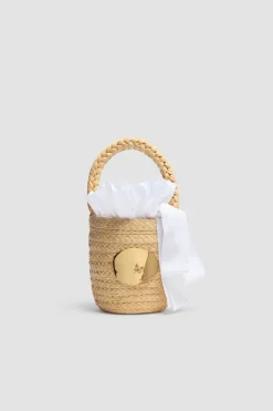 Iconic bucket bag in raffia
