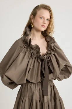 Iconic drawstring top in recycled faille