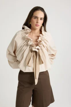 Iconic drawstring top in organic cotton poplin