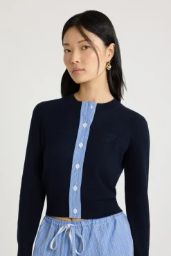 JP monogram embroidered cardigan in cotton
