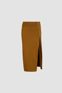 Knit midi pencil skirt in technical crepe
