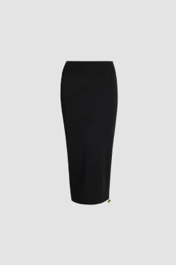 Knit midi pencil skirt in technical crepe
