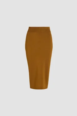 Knit midi pencil skirt in technical crepe