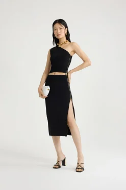 Knit midi pencil skirt in technical crepe