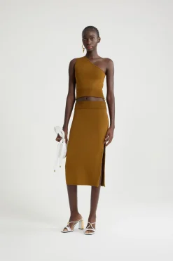 Knit midi pencil skirt in technical crepe