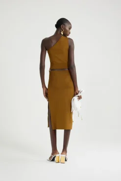Knit midi pencil skirt in technical crepe