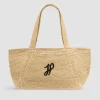Large JP monogram trapeze tote in raffia