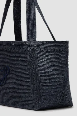 Large JP monogram trapeze tote in raffia