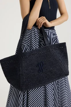 Large JP monogram trapeze tote in raffia