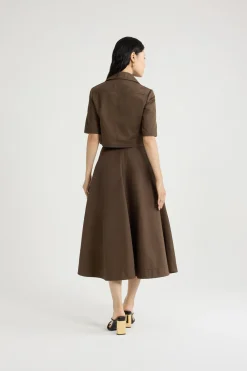 Long A-line skirt in organic cotton gabardine