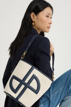 Medium JP bucket bag in leather and canvas