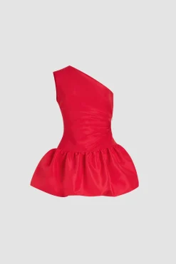 One-shoulder bubble mini dress in recycled ottoman faille