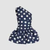 One-shoulder bubble mini dress in printed recycled ottoman faille