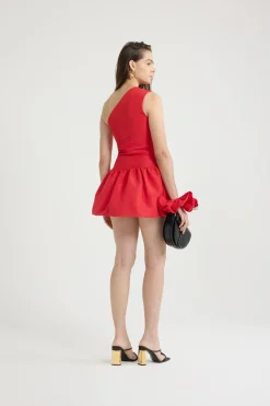 One-shoulder bubble mini dress in recycled ottoman faille