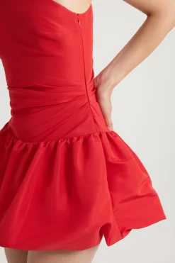 One-shoulder bubble mini dress in recycled ottoman faille