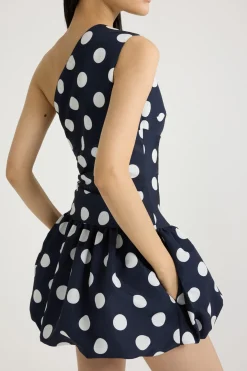 One-shoulder bubble mini dress in printed recycled ottoman faille