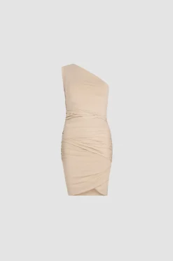One-shoulder dress in stretch organic cotton