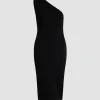 One-shoulder knit midi dress in technical crepe