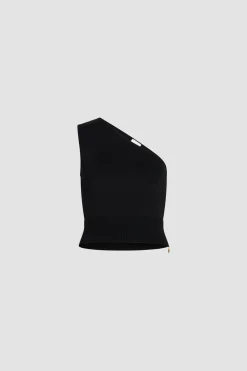 One-shoulder knit top in technical crepe
