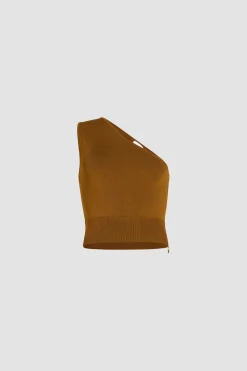 One-shoulder knit top in technical crepe