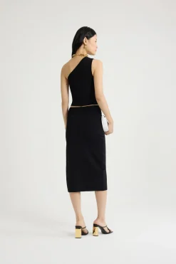 One-shoulder knit top in technical crepe