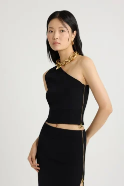 One-shoulder knit top in technical crepe