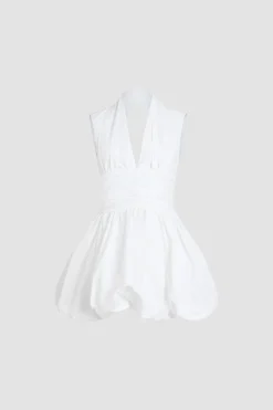 Open back bubble mini dress in recycled faille