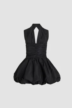 Open back bubble mini dress in recycled faille