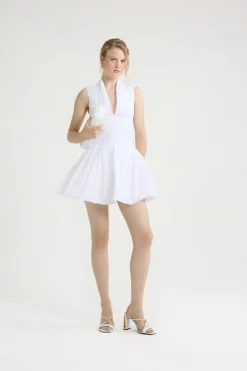 Open back bubble mini dress in recycled faille