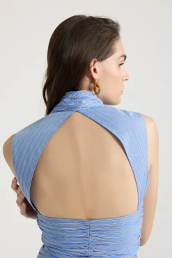 Open back bubble mini dress in printed organic cotton poplin