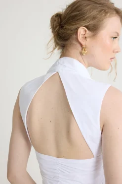 Open back bubble mini dress in recycled faille