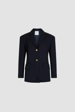 Oversized belted jacket in sustainable technical wool twill