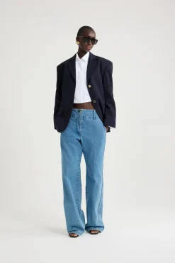 Oversized belted jacket in sustainable technical wool twill