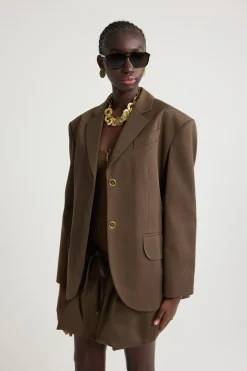 Oversized belted jacket in organic cotton gabardine