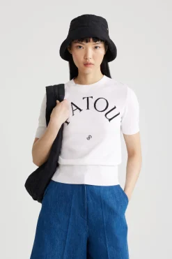 Patou jacquard knit top in eco-friendly cotton blend