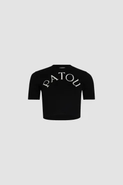 Patou logo jacquard cropped knit top in Merino wool blend