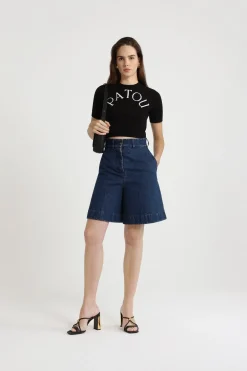 Patou logo jacquard cropped knit top in Merino wool blend