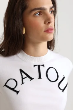 Patou logo jacquard cropped knit top in Merino wool blend