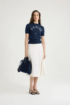Patou logo jacquard knit top in cotton blend