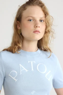 Patou logo jacquard knit top in cotton blend