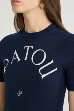 Patou logo jacquard knit top in cotton blend