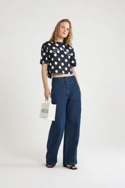 Patou logo split back t-shirt in printed organic cotton
